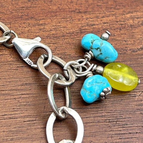 925 Sterling Silver Turquoise Cross Link Bracelet 8” - Picture 8 of 12